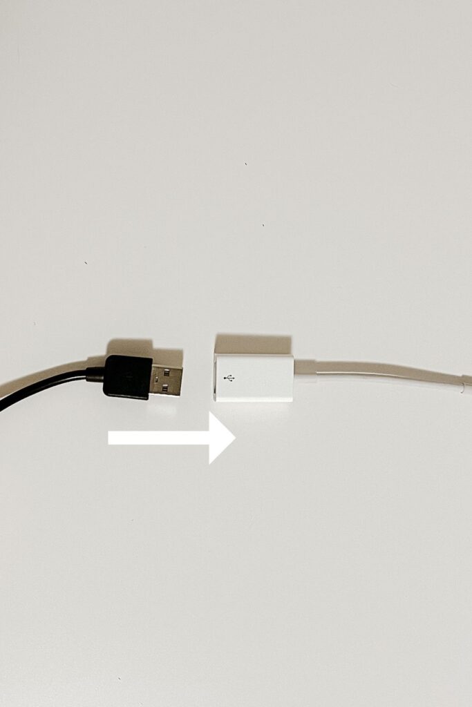 Connect printer cable to USB to lightning adapter.