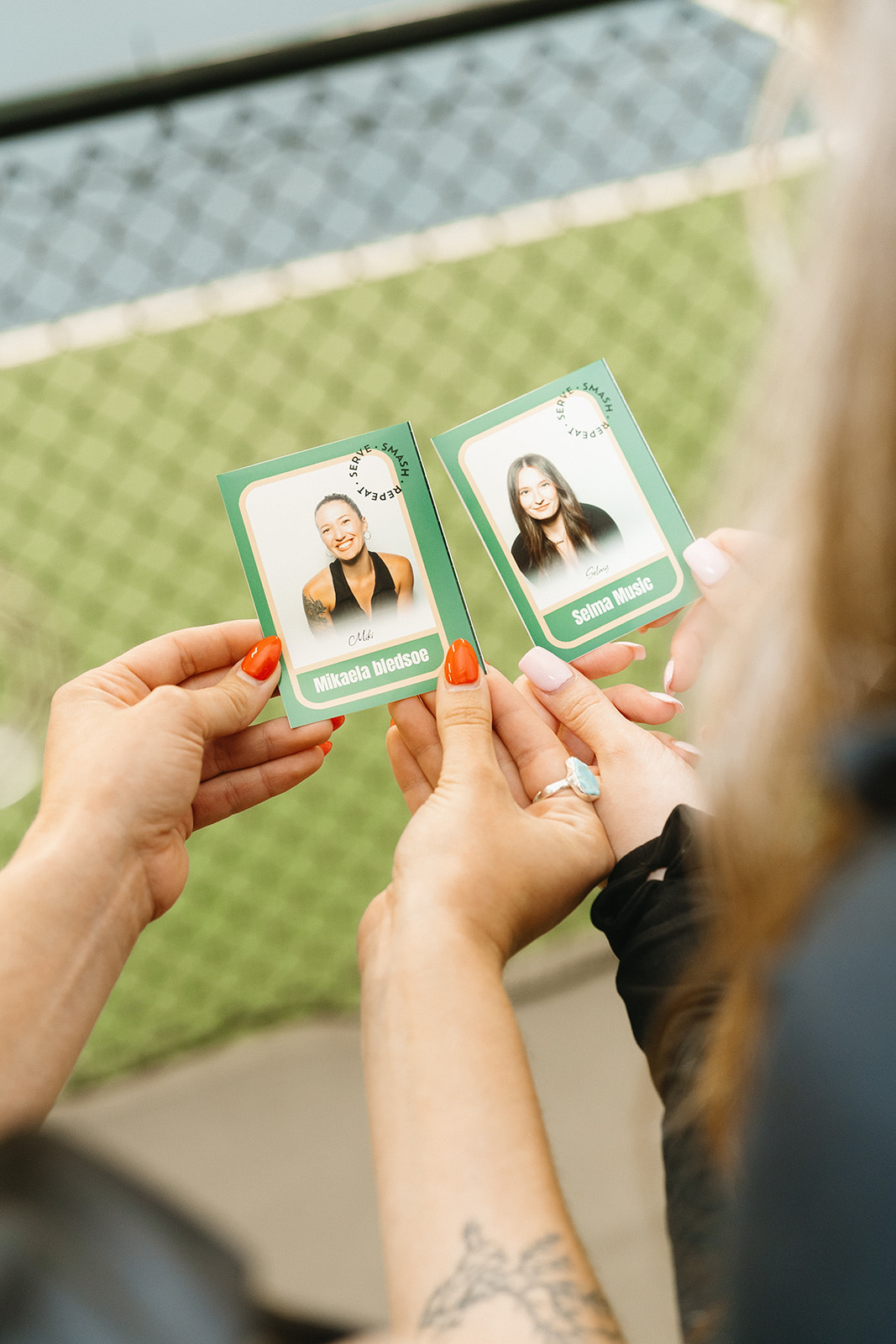 Photobooth marketing ideas are featured in this picture of women at a pickleball court